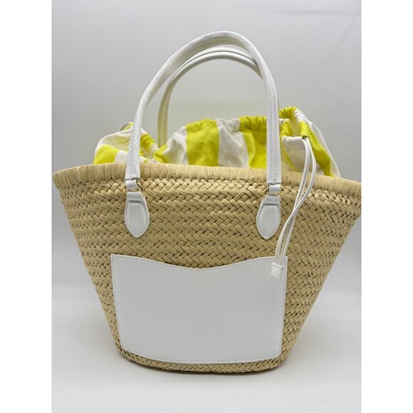Macy's On 34th Isabellaa straw drawstring large beach tote -Yellow /Lime/Natural - Picture 2 of 7